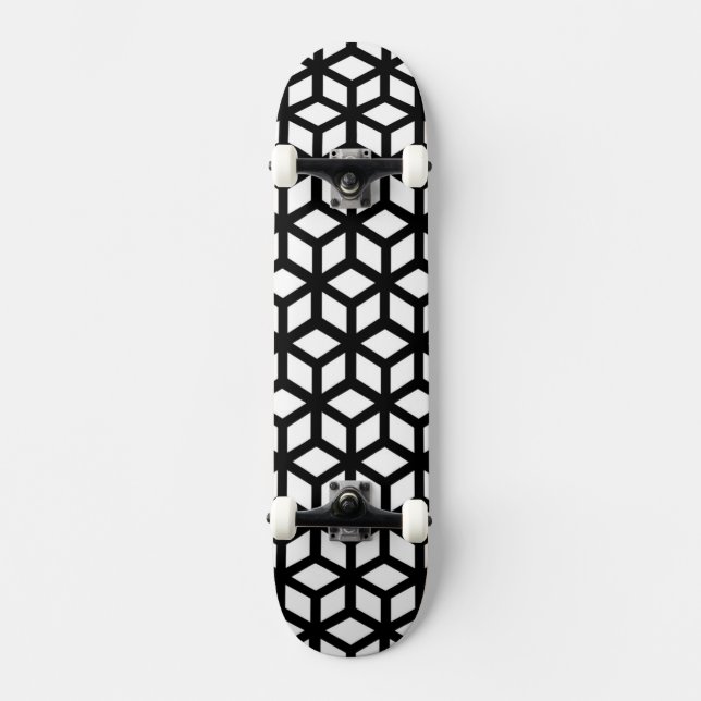 Black And White Cube Pattern Skateboard (Front)