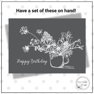Black and White Cup of Flowers Birthday Card