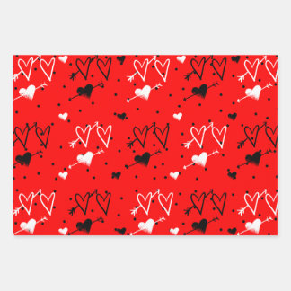 Black And White Cupids Heart Pattern Wrapping Paper Sheet