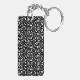 Black and White Curlie Cue Pattern Key Ring