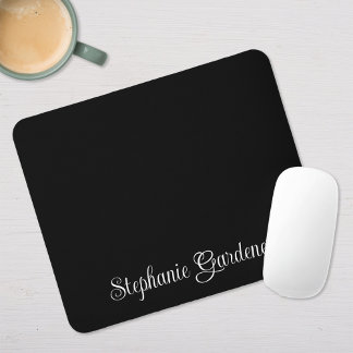Black and White Curly Calligraphy Name Mouse Mat