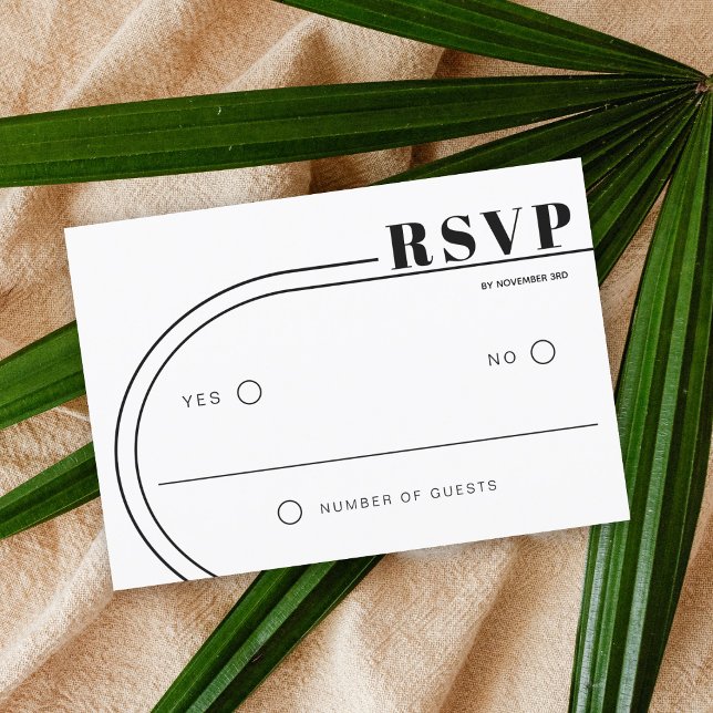 Black and white curved frame minimalist wedding RSVP card (Creator Uploaded)