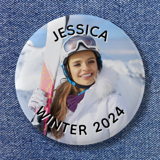 Black and White Curved Text Family Photo 7.5 Cm Round Badge