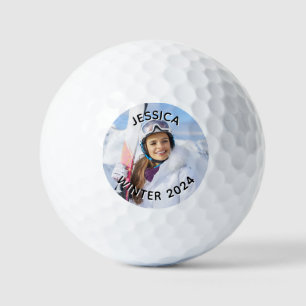 Black and White Curved Text Family Photo Golf Balls