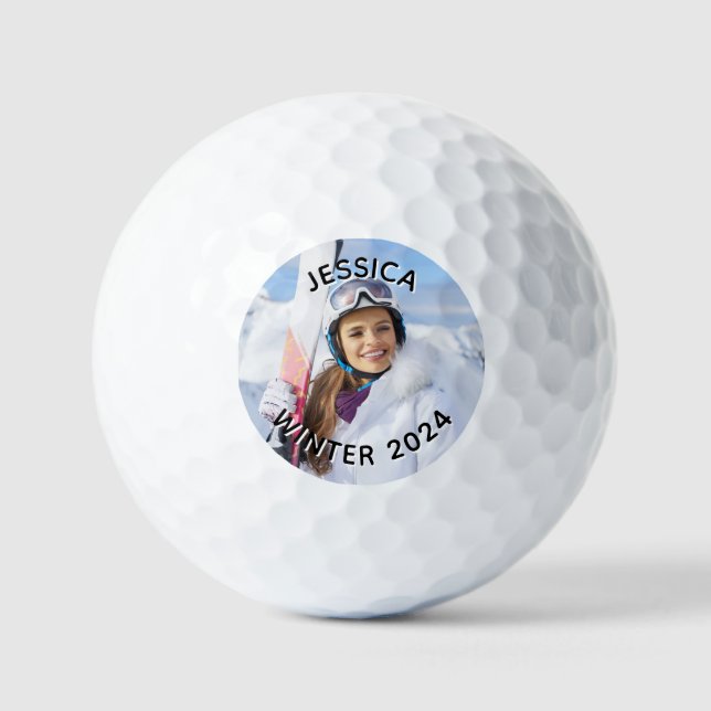Black and White Curved Text Family Photo Golf Balls (Front)