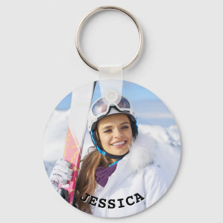 Black and White Curved Text Family Photo Key Ring