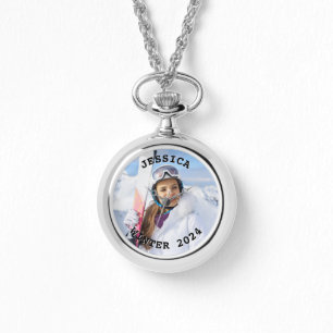 Black and White Curved Text Family Photo Watch