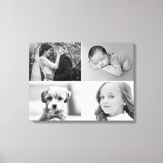 Black and White Custom 4 Photos grid Canvas Print (Front)