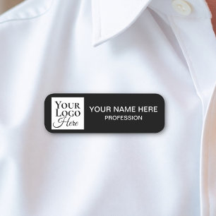 Black and White Custom Business Logo Employee Work Name Tag