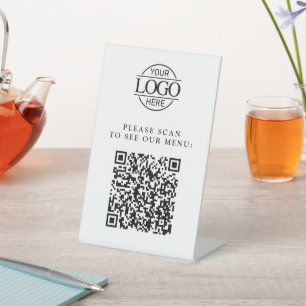 Black and White Custom Business Logo QR Code Menu Pedestal Sign