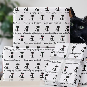 Black and White Custom Cat Birthday Wrapping Paper