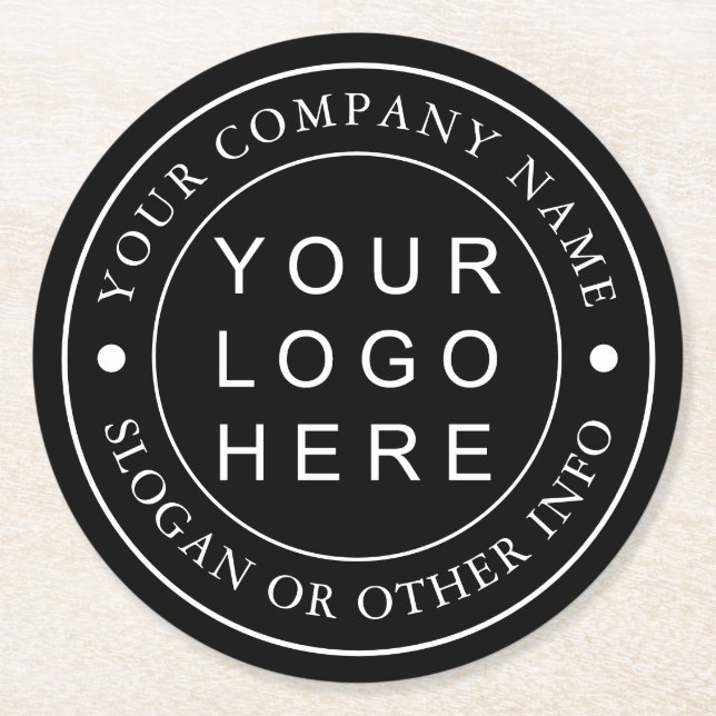 Black and White Custom Company Business Logo Round Paper Coaster (Front)