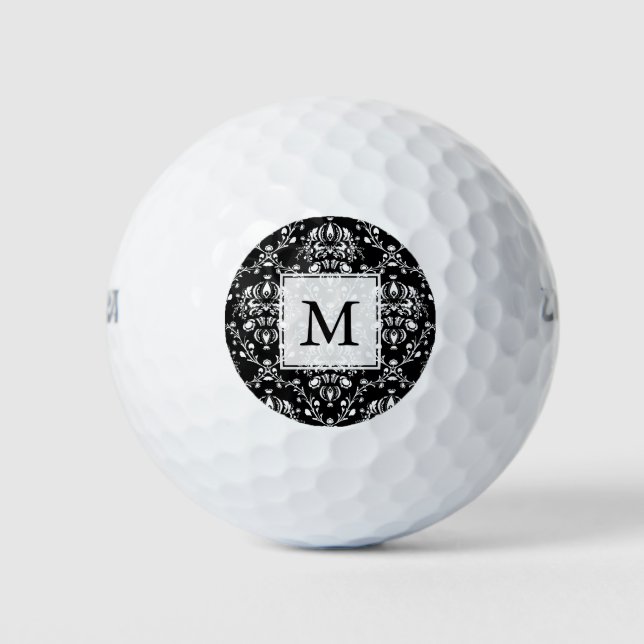 Black and White Custom Damask Golf Balls (Front)