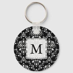 Black and White Custom Damask Key Ring
