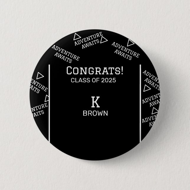Black and White Custom Graduation Button (Front)