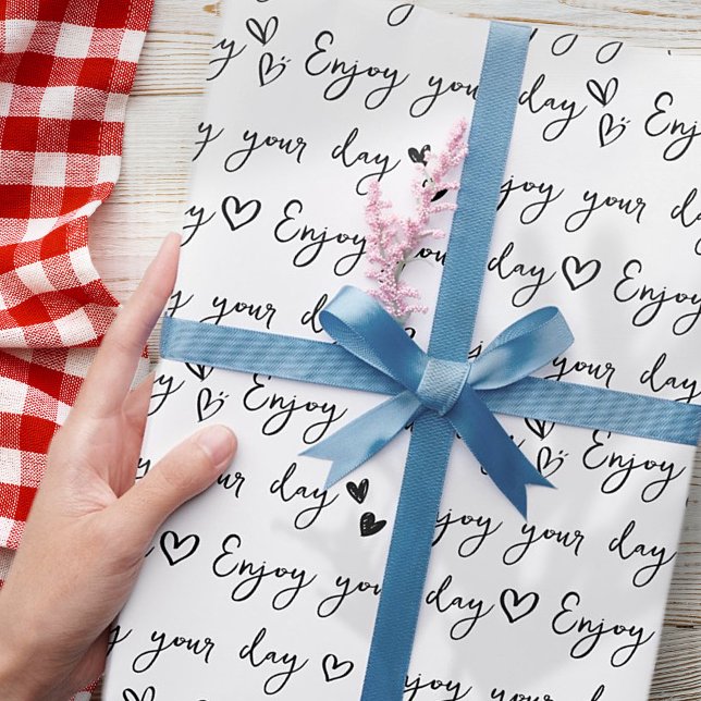 Black and White Custom Greeting Hearts Pattern Wrapping Paper (Creator Uploaded)