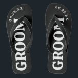 Black and White Custom Groom Wedding Flip Flops<br><div class="desc">These flip flops are perfect for the soon-to-be Groom! Customise with your wedding date.</div>