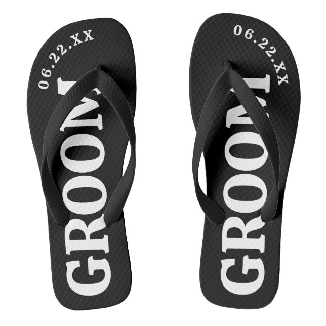 Black and White Custom Groom Wedding Flip Flops (Footbed)