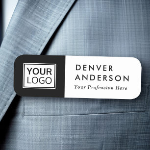 Black and white custom logo, name and title modern tag