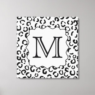 Black and White Custom Monogram Leopard Print. Canvas Print