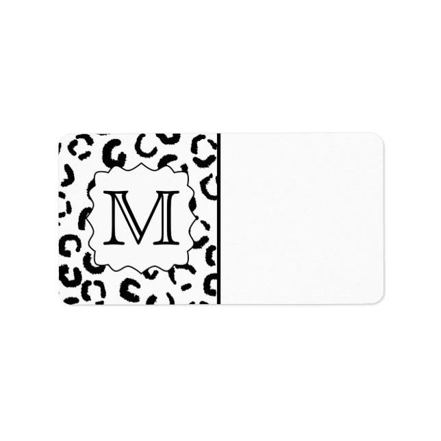 Black and White Custom Monogram Leopard Print. Label (Front)