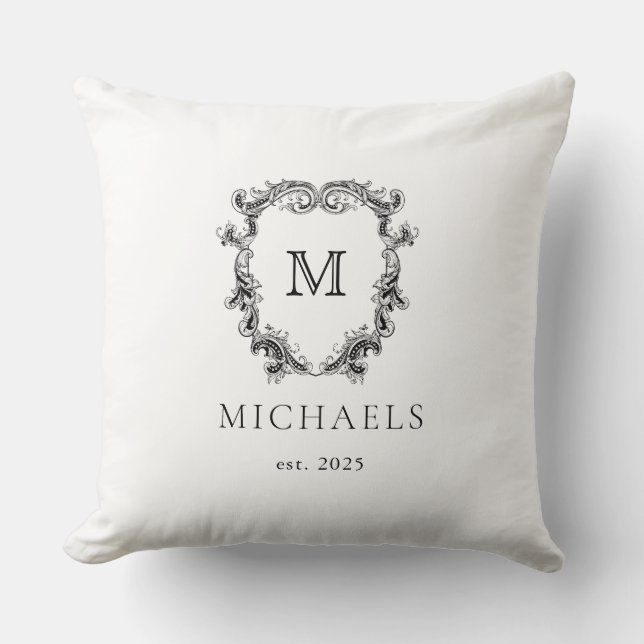 Black and white custom monogram throw pillow (Front)