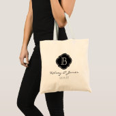 Black and White Custom Monogram Wedding Favour Tot Tote Bag (Front (Product))