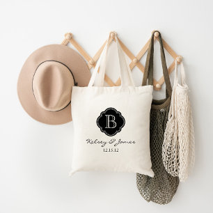 Black and White Custom Monogram Wedding Favour Tot Tote Bag
