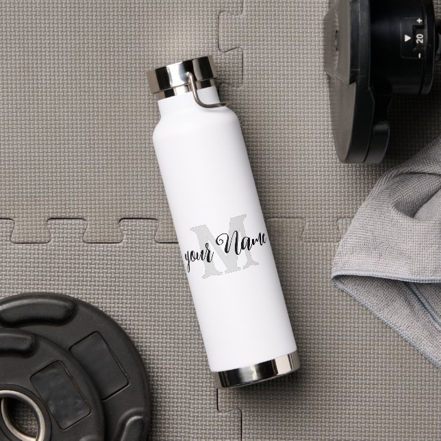 Black and White | Custom Name an Monogram Water Bottle (Gym)