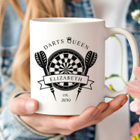 Black and White Custom Name Darts Queen Coffee Mug