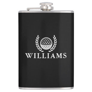 Black And White Custom Name Monogram Golf Ball Hip Flask