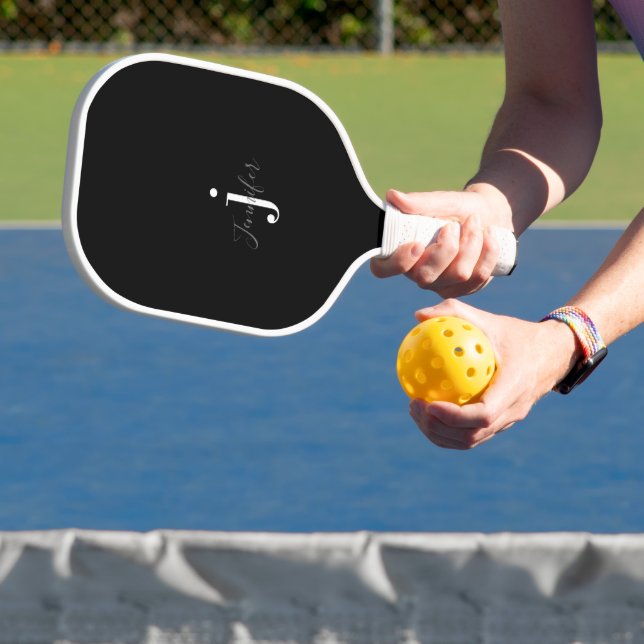 Black and White Custom Name Monogram Initials Pickleball Paddle (Insitu)