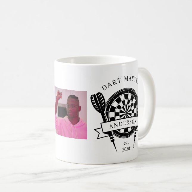 Black and White Custom Name Photo Dart  Coffee Mug (Front Right)