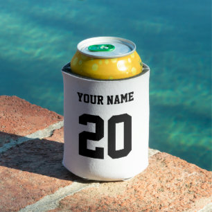 Black and White Custom Number and Name Can Cooler