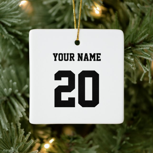 Black and White Custom Number and Name Ceramic Ornament (Tree)