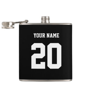 Black and White Custom Number and Name Hip Flask