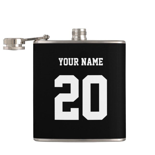 Black and White Custom Number and Name Hip Flask (Opened)