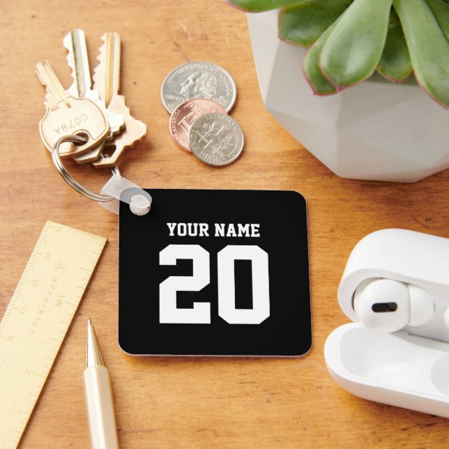 Black and White Custom Number and Name Key Ring (Desk)