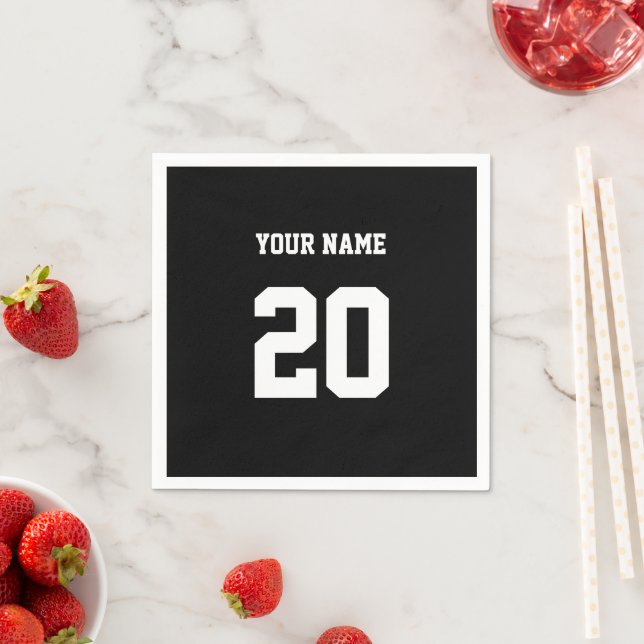 Black and White Custom Number and Name Napkin (Insitu)