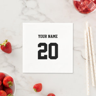 Black and White Custom Number and Name Napkin
