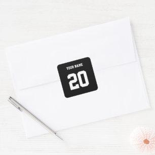 Black and White Custom Number and Name Square Sticker