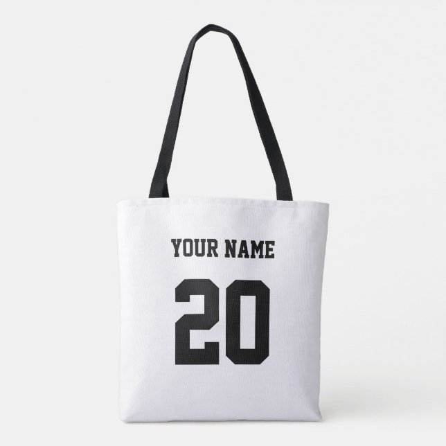Black and White Custom Number and Name Tote Bag (Back)