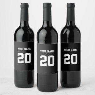 Black and White Custom Number and Name Wine Label