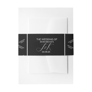 Black and White Custom Personalised Wedding Invitation Belly Band