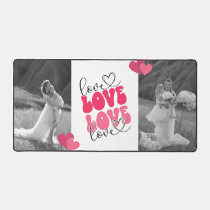Black and White Custom Photo Heart Valentine's Day Desk Mat