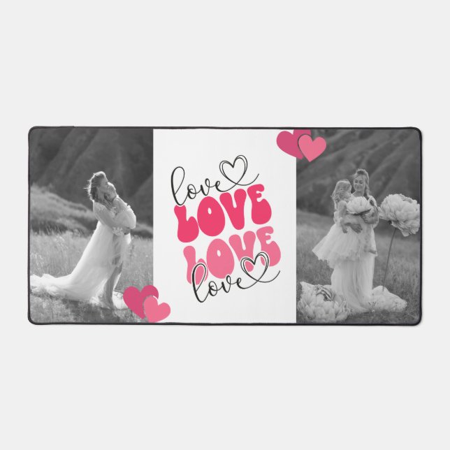 Black and White Custom Photo Heart Valentine's Day Desk Mat (Front)