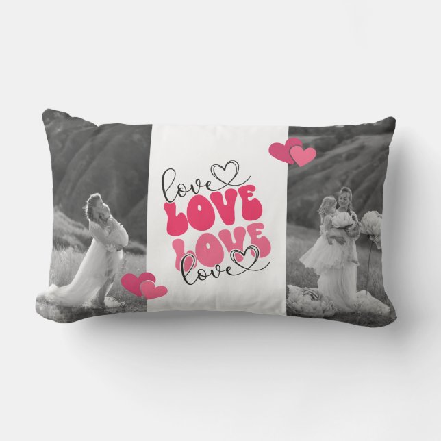 Black and White Custom Photo Heart Valentine's Day Lumbar Cushion (Front)