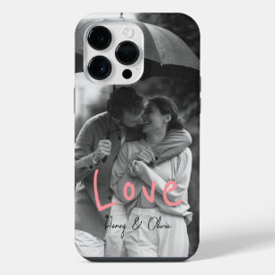 Black And White Custom Photo Pink Love Typography iPhone 14 Pro Max Case