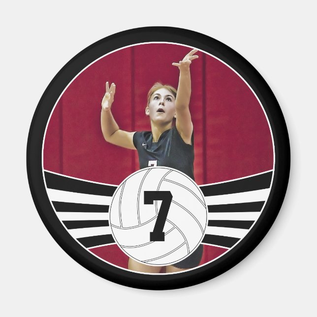 Black and White Custom Photo Volleyball Magnet (Front)