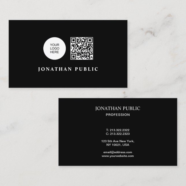 Black And White Custom QR Code Upload Your Logo Business Card (Front/Back)